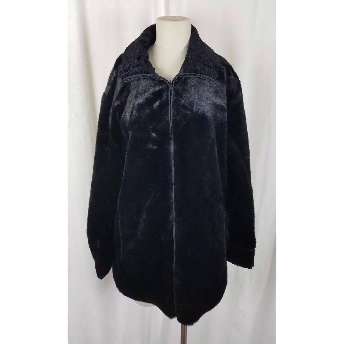 Alpine Studio Reversible Vegan Black Faux Fur Leather Car Coat Jacket Womens L 1