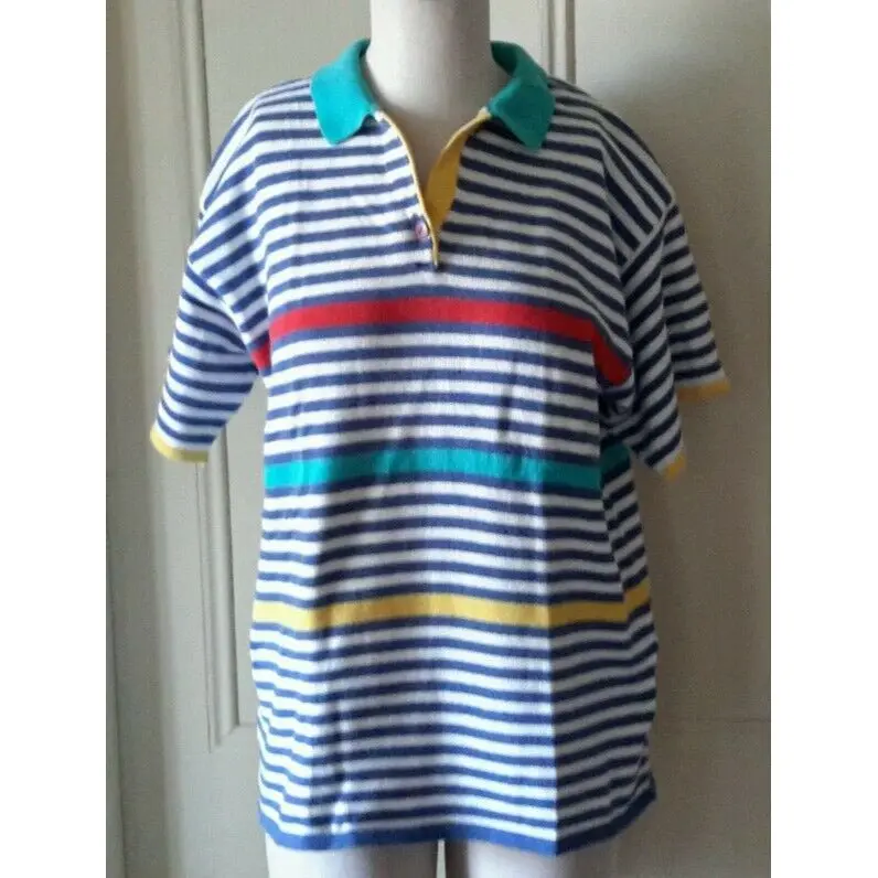 Vintage Lecomte Polo Short Sleeve Striped Shirt Womens L Xl Jersey Knit Woven 1