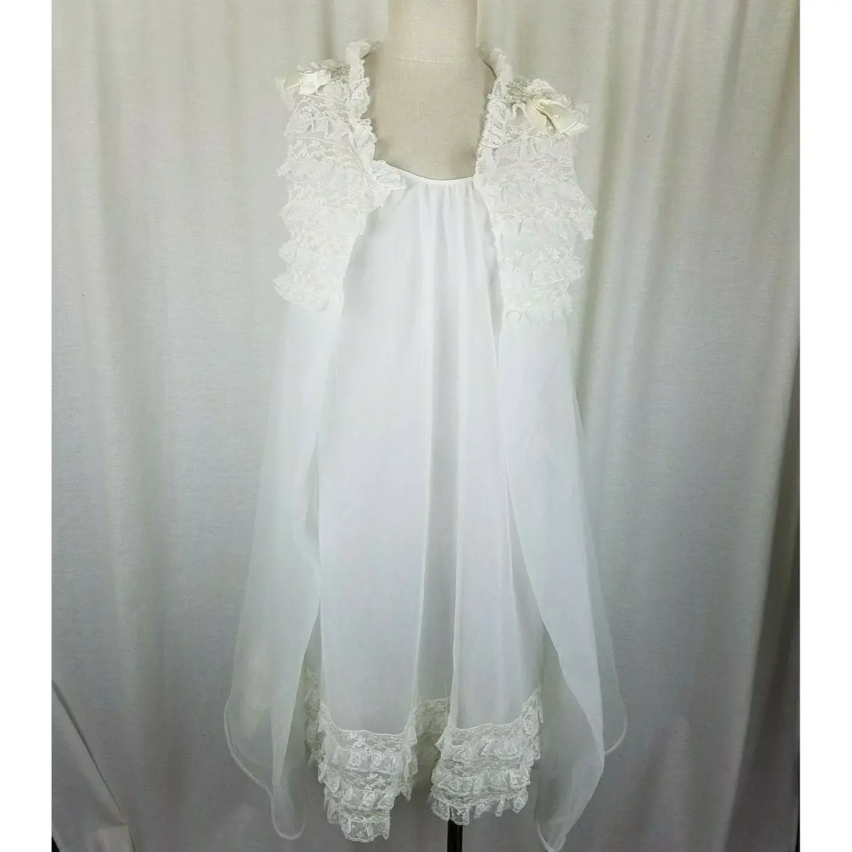 Vintage Radcliffe Babydoll Bridal Gown Flirty Double Chiffon Peignoir Robe Set P 1