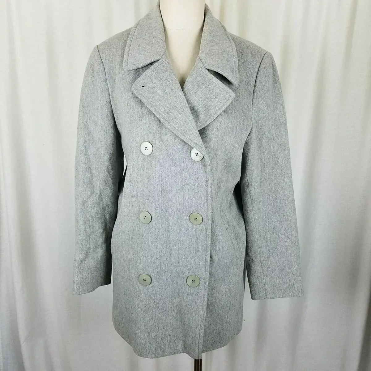 Ll Bean Wool Cashmere Double Breasted Peacoat Jacket Short Coat Womens 8 Gray 1