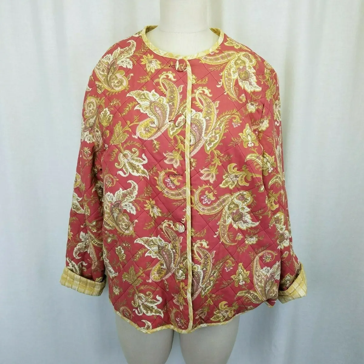 Isabella's Journey Quilted Paisley Sweater Charlotte Jacket Womens L Xl Salmon 1