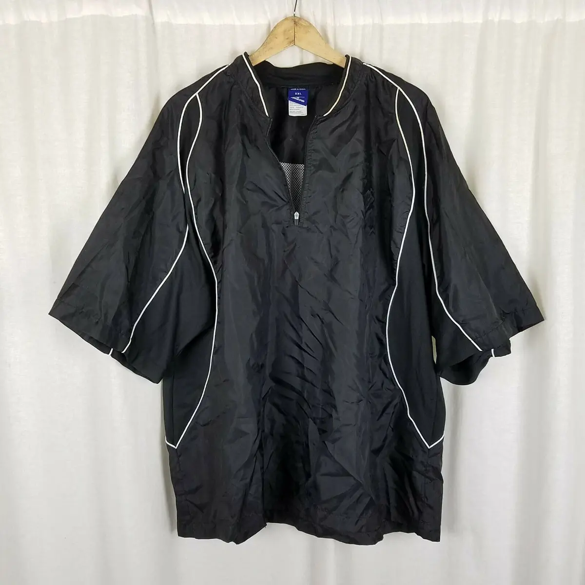 Mizuno 1/4 Zip Short Sleeve Black Jacket Wind Shirt Mens Xxl Mesh White Piping 1