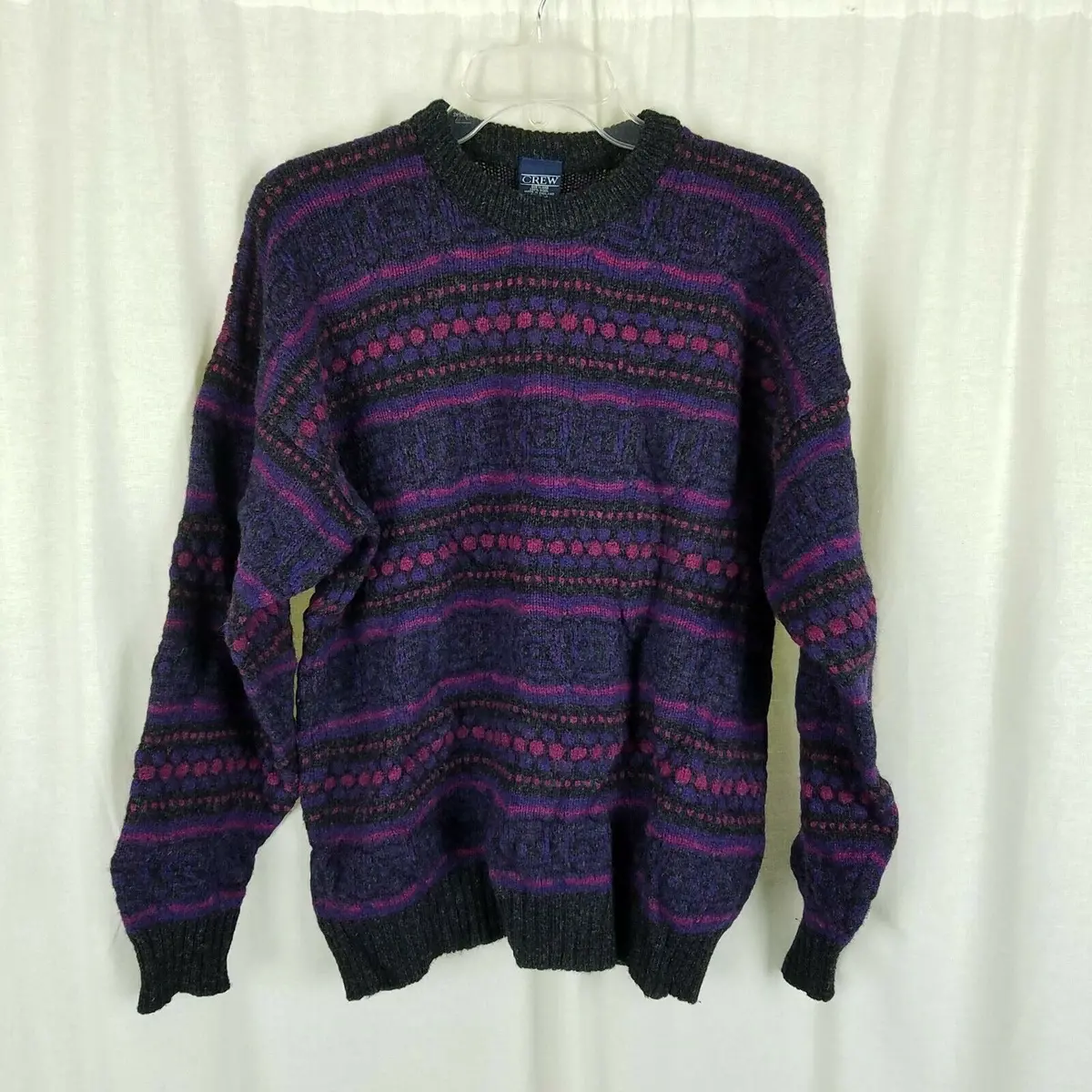 Vintage J.Crew Pure Shetland Wool Nordic Knit Crewneck Sweater Mens L England Uk 1