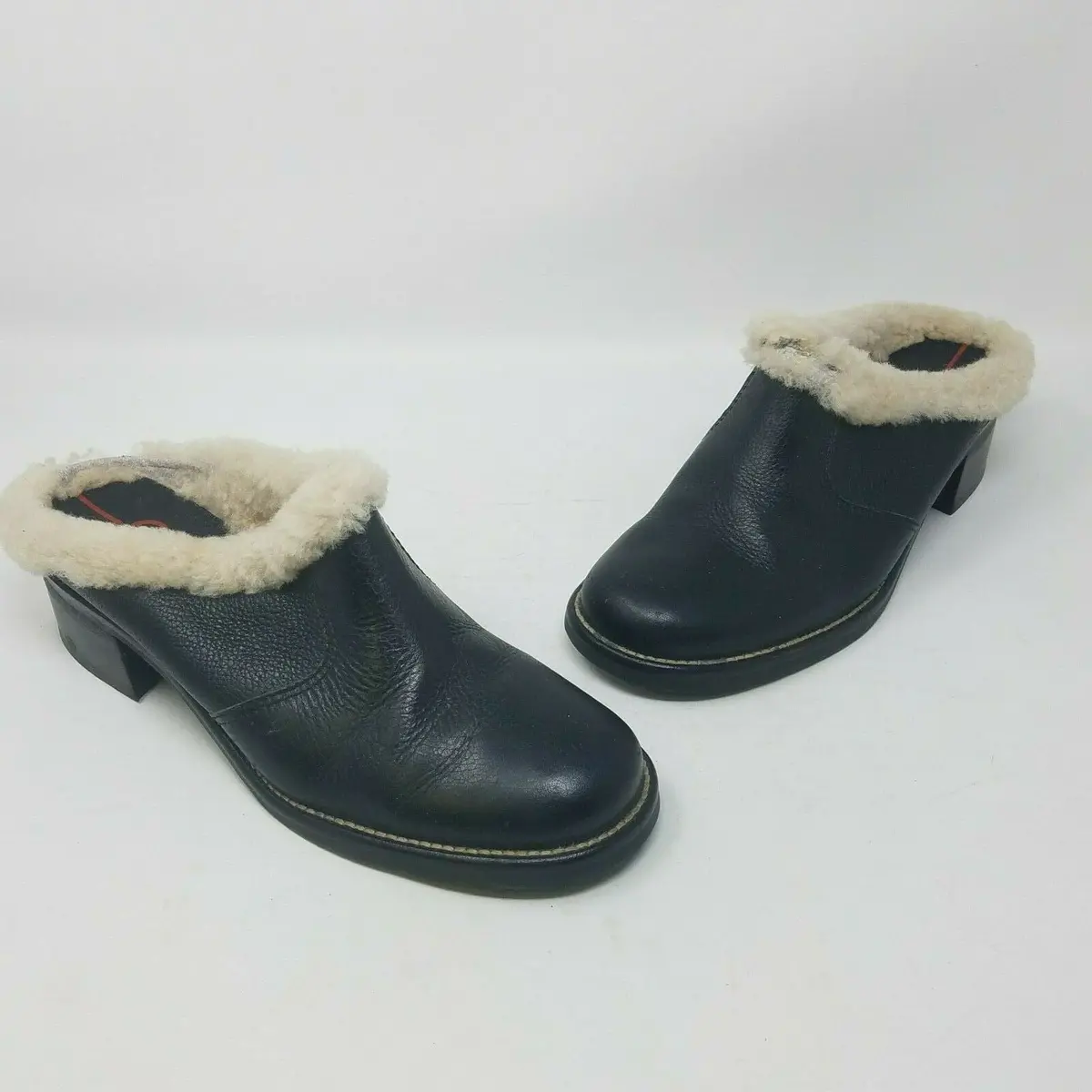 Rockport Shearling Lined Black Leather Slides Mules Shoes Womens 9.5 Apw21121 1