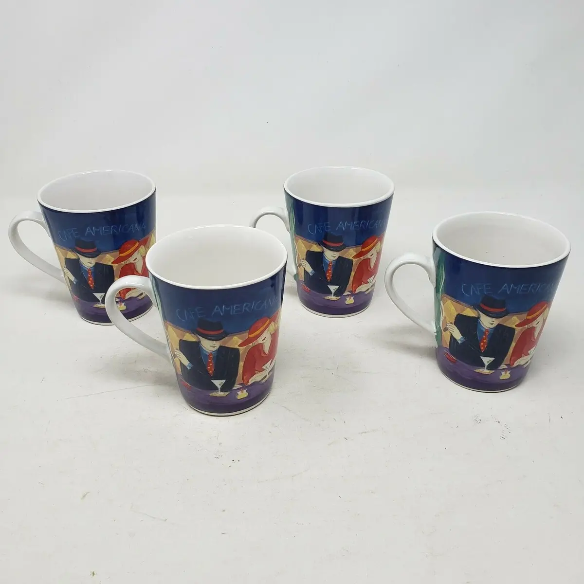 Set Of 4 Sango Cafe Americana Coffee Ceramic Mugs Cups #4911 Man & Woman 98 1