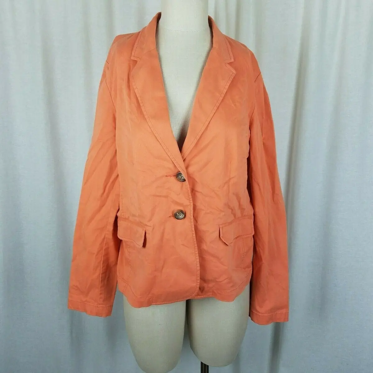 Ll Bean Signature Apricot Cotton Summer Weight Blazer Jacket Womens 14 Stretch 1
