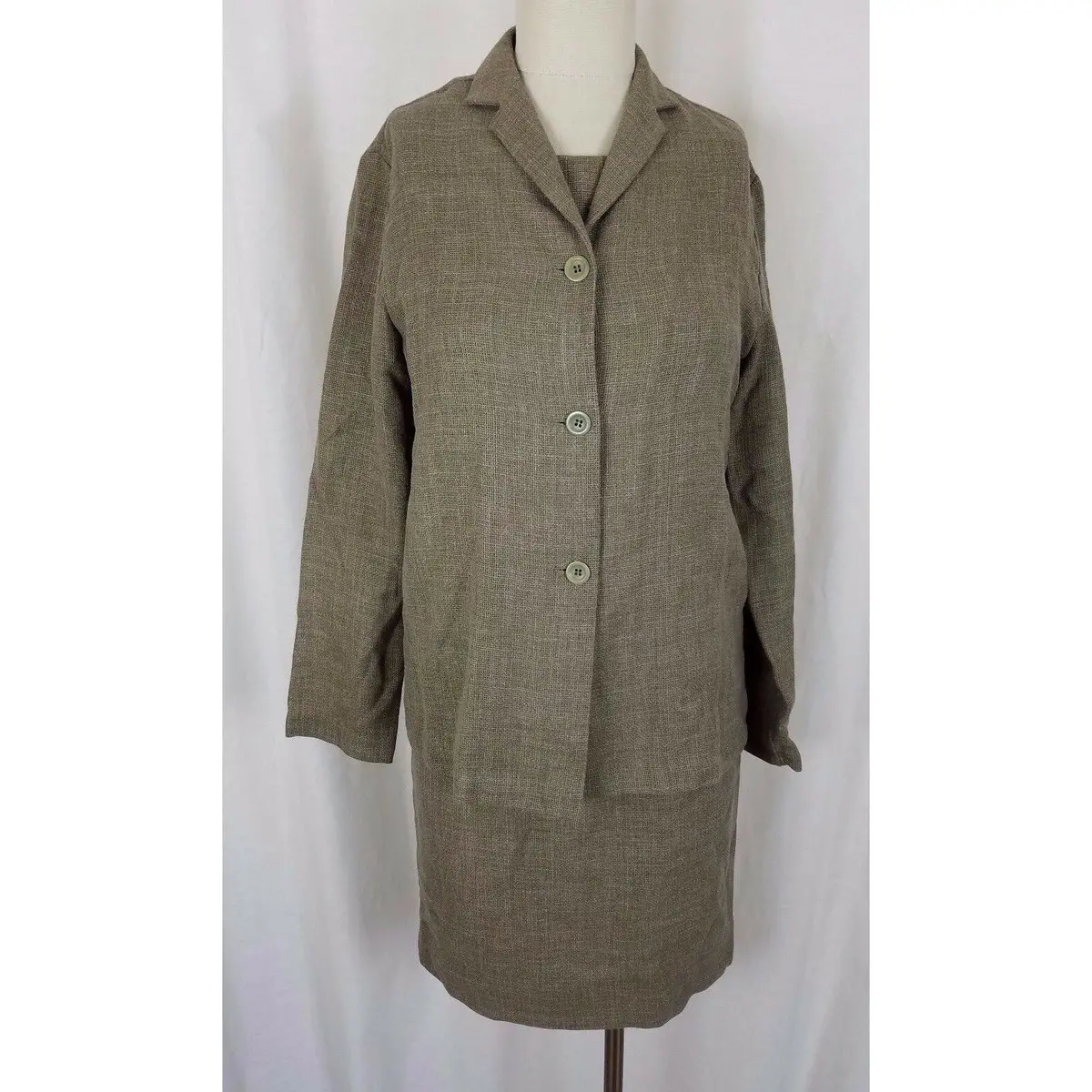 Richard Christopher Neiman Marcus Woven Linen Wool Blend Dress And Jacket Set Womens 6 1