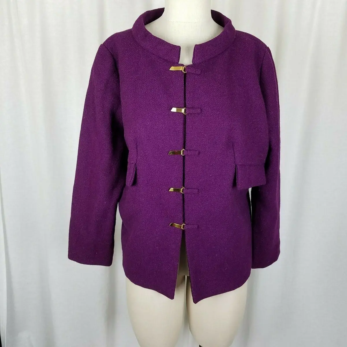 Vintage Handmade Wool Cowl Neck Mock Collar Blazer Jacket Womens L Xl Toggle Mcm 1