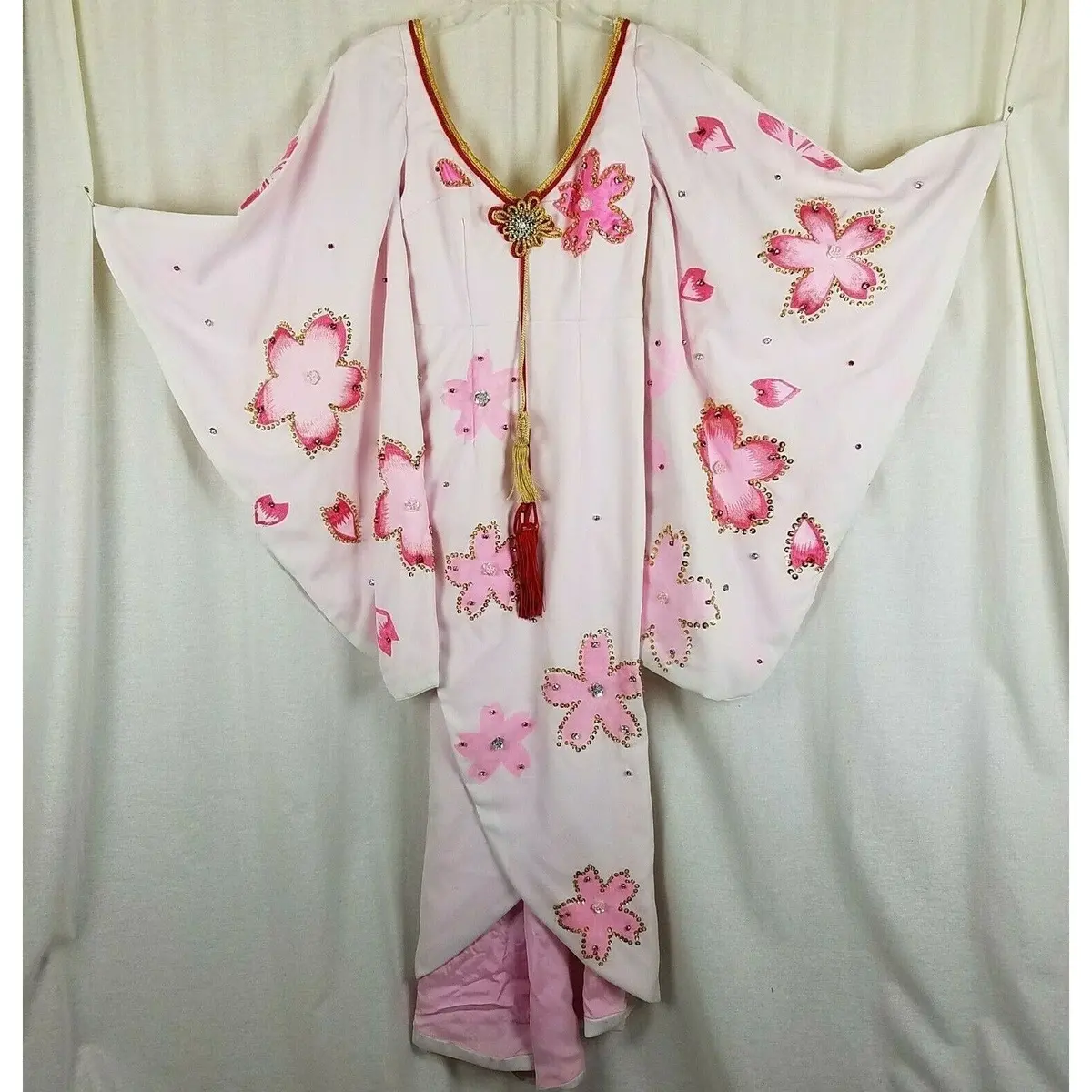 Furisode Kimono Japanese Vintage Geisha Dress Wedding Embroidered Pink Womens Xs 1