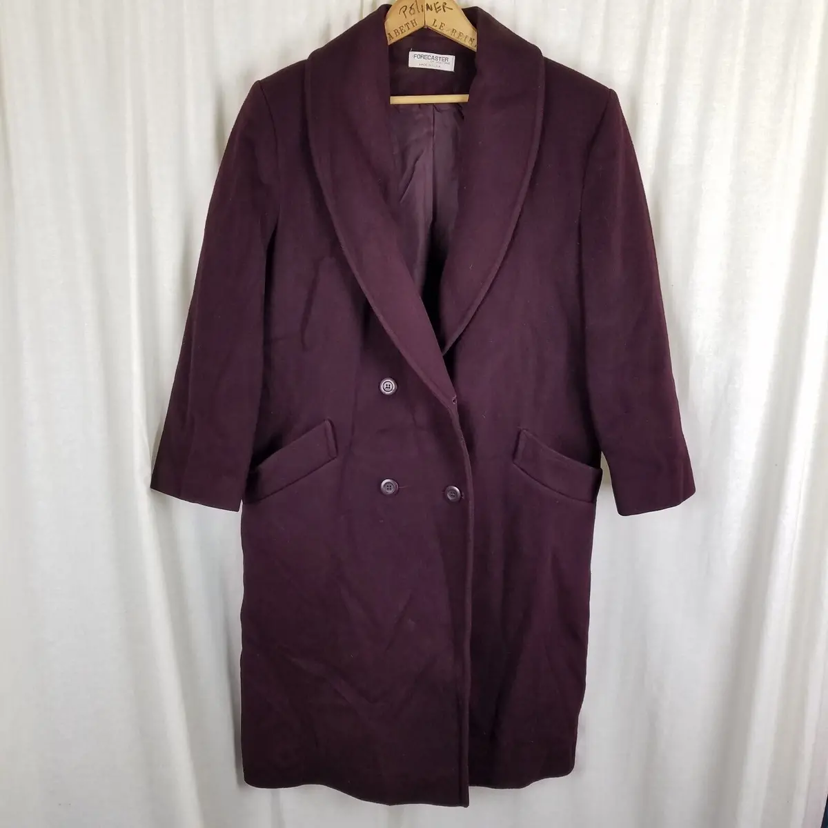 Vtg Forecaster Shawl Collar Double Breasted Wool Peacoat Womens 13 14 Burgundy 1