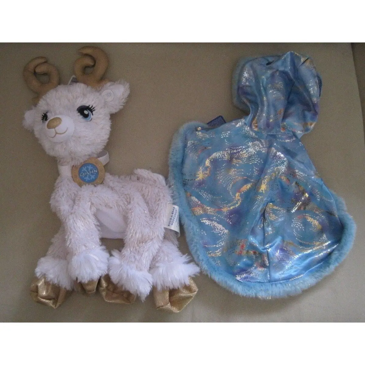 Build A Bear 2016 Golden Glisten Reindeer Plush Unstuffed + Blue Cape Christmas 1
