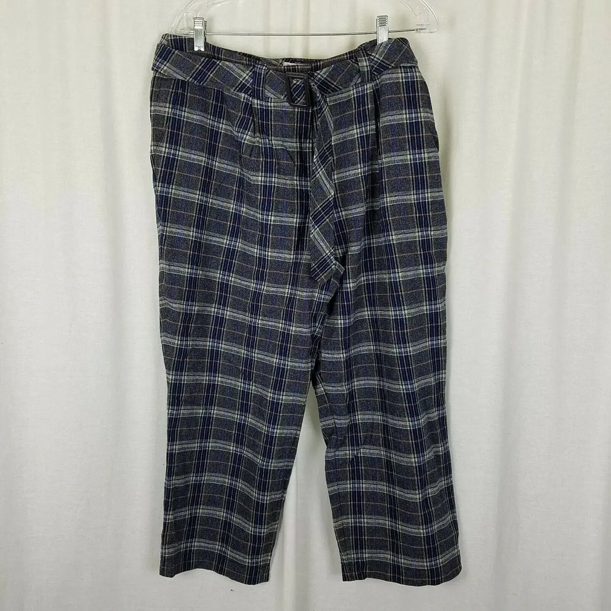 Ll Bean Signature Plaid Wool Wide Legs Trousers Pants Womens 18 Belted Buckle 1