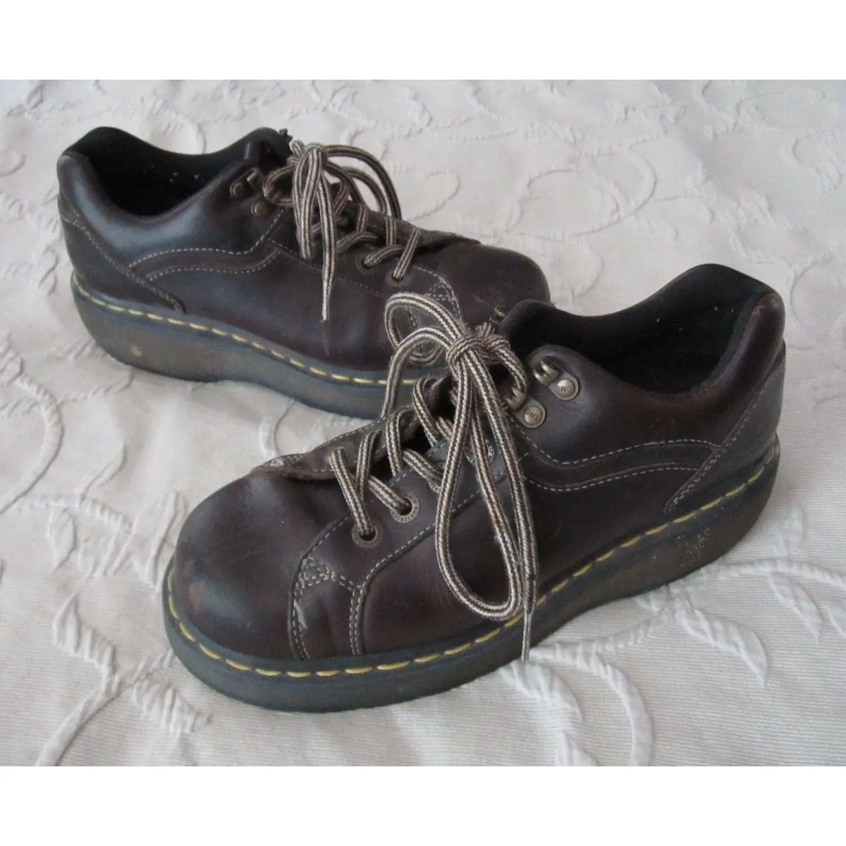 Dr. Doc Martens Shoes Boots Air Wair Leather Combat Mens Us 8 9861 Brown Yellow 1
