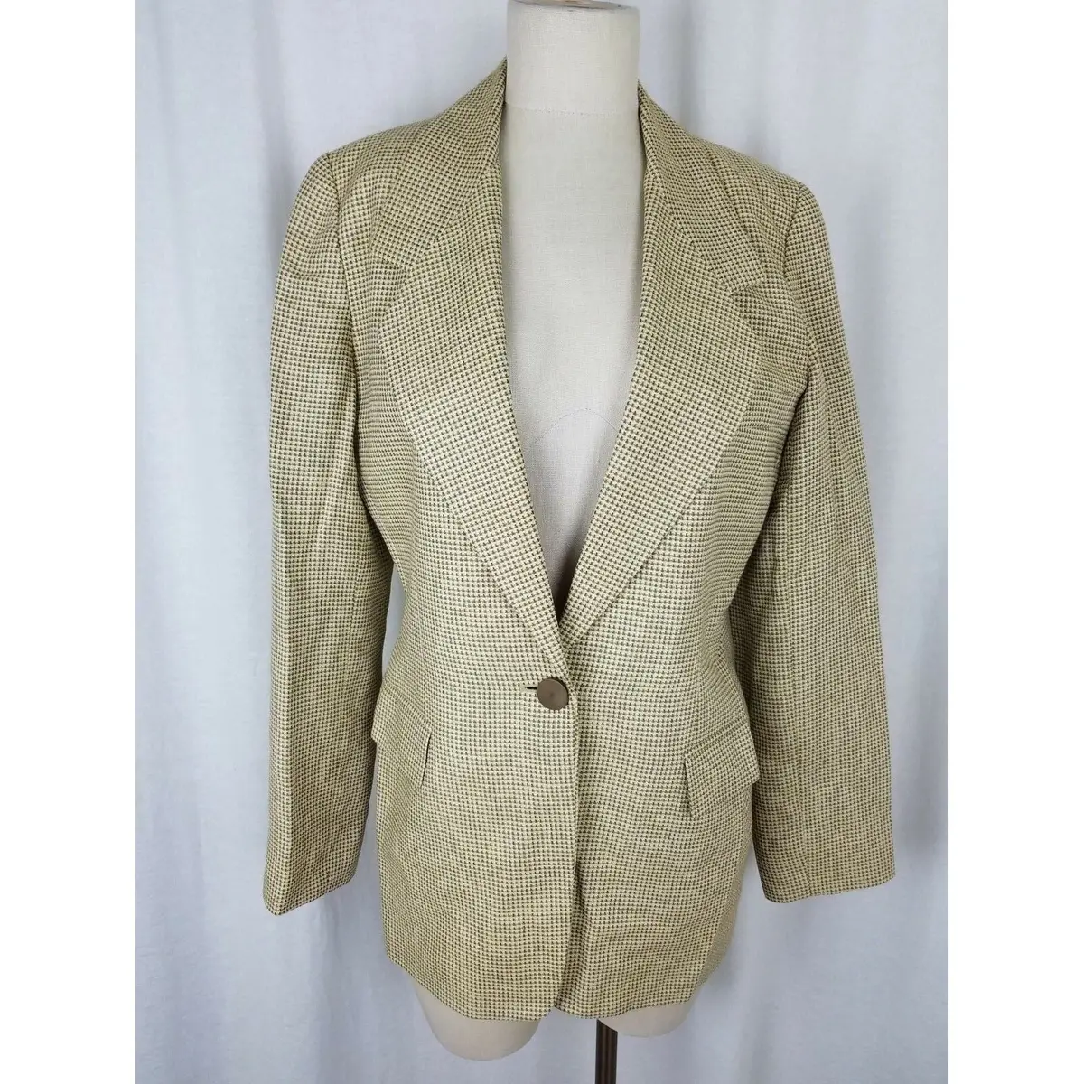 Vintage Linda Allard Ellen Tracy Silk Wool Checked Blazer Skirt Suit Womens 8 2