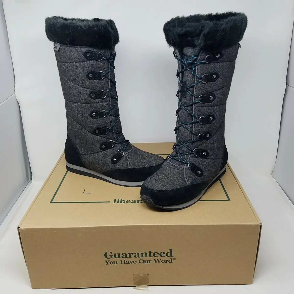 Ll Bean Carrabassett Snow Tall Boots Women 6.5 Shale Insulated Waterproof Fur 1