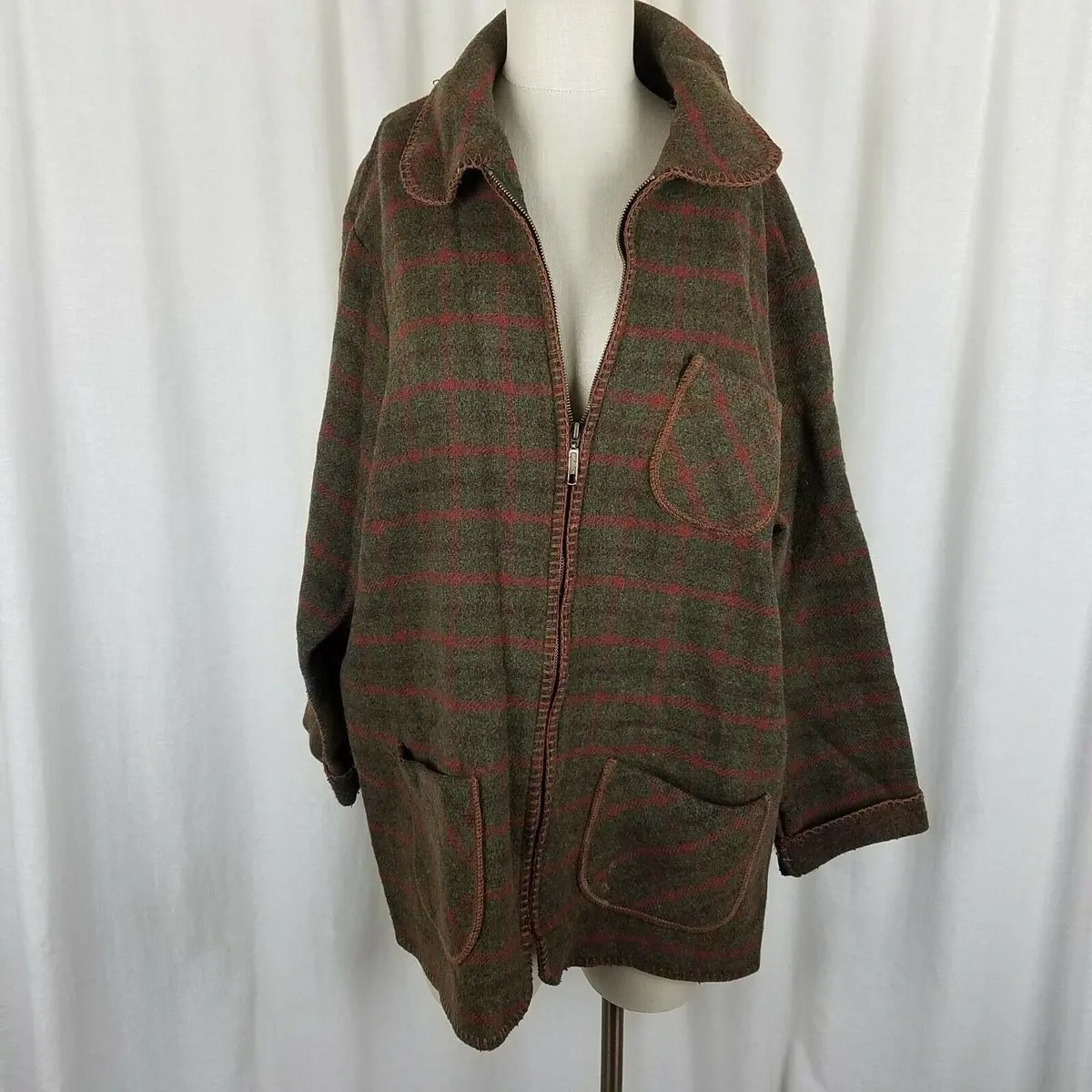 Vintage Alfred Dunner Plaid Wool Cardigan Sweater Jacket Blazer Womens 16 Usa 1