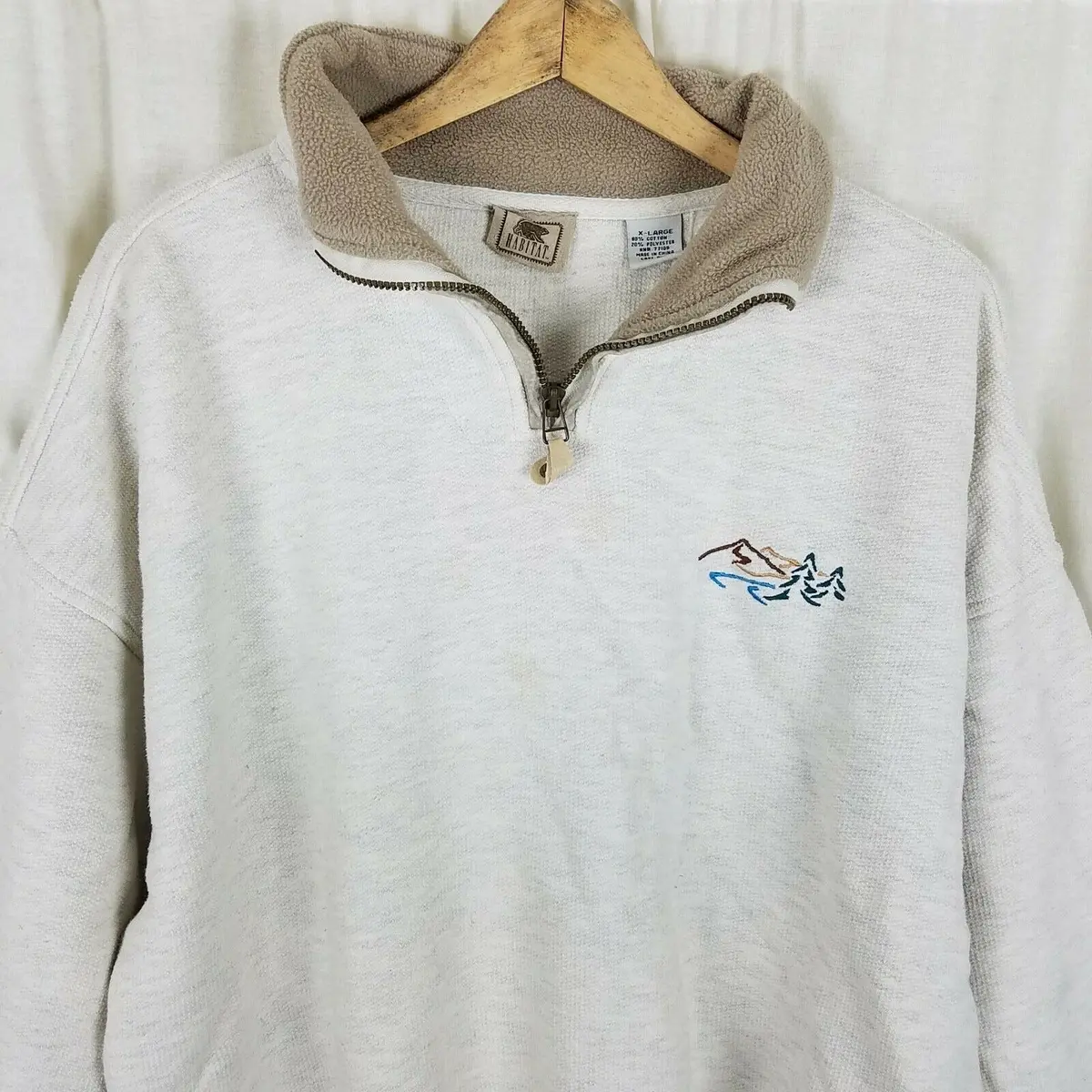 Vintage Habitat Textured Henley Funnel Neck Sweatshirt Jacket Mens Xl Embroidery 1
