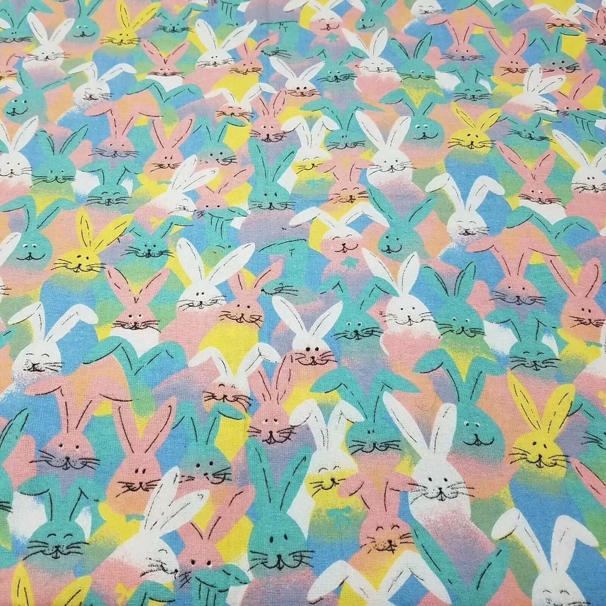 Easter Bunny Flannel Fabric Pastels 2 Yards Material Cartoons All Over Print 1