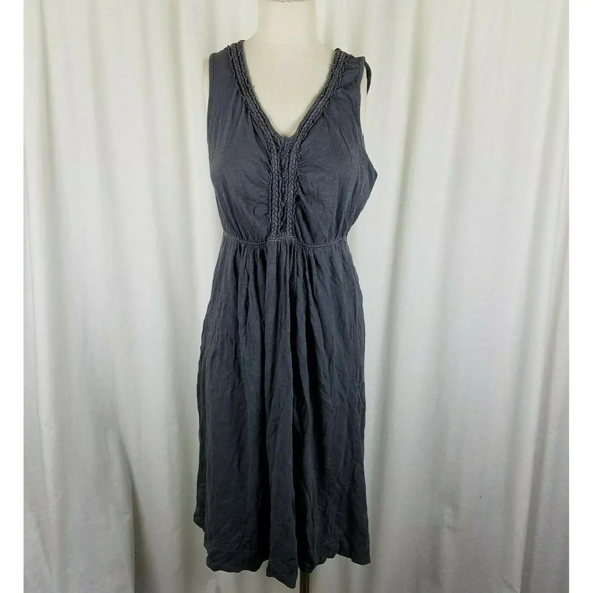 Eddie Bauer Cotton Jersey Knit Fit & Flare Twirl Dress Womens M Braided Trim 1