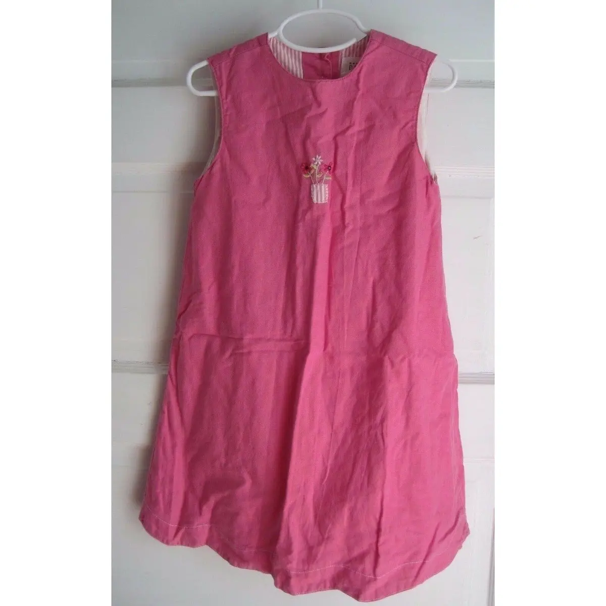 Baby Gap Kids Pink Linen Cotton Embroidered Flower Pot Dress & Bloomers Girls 5 1