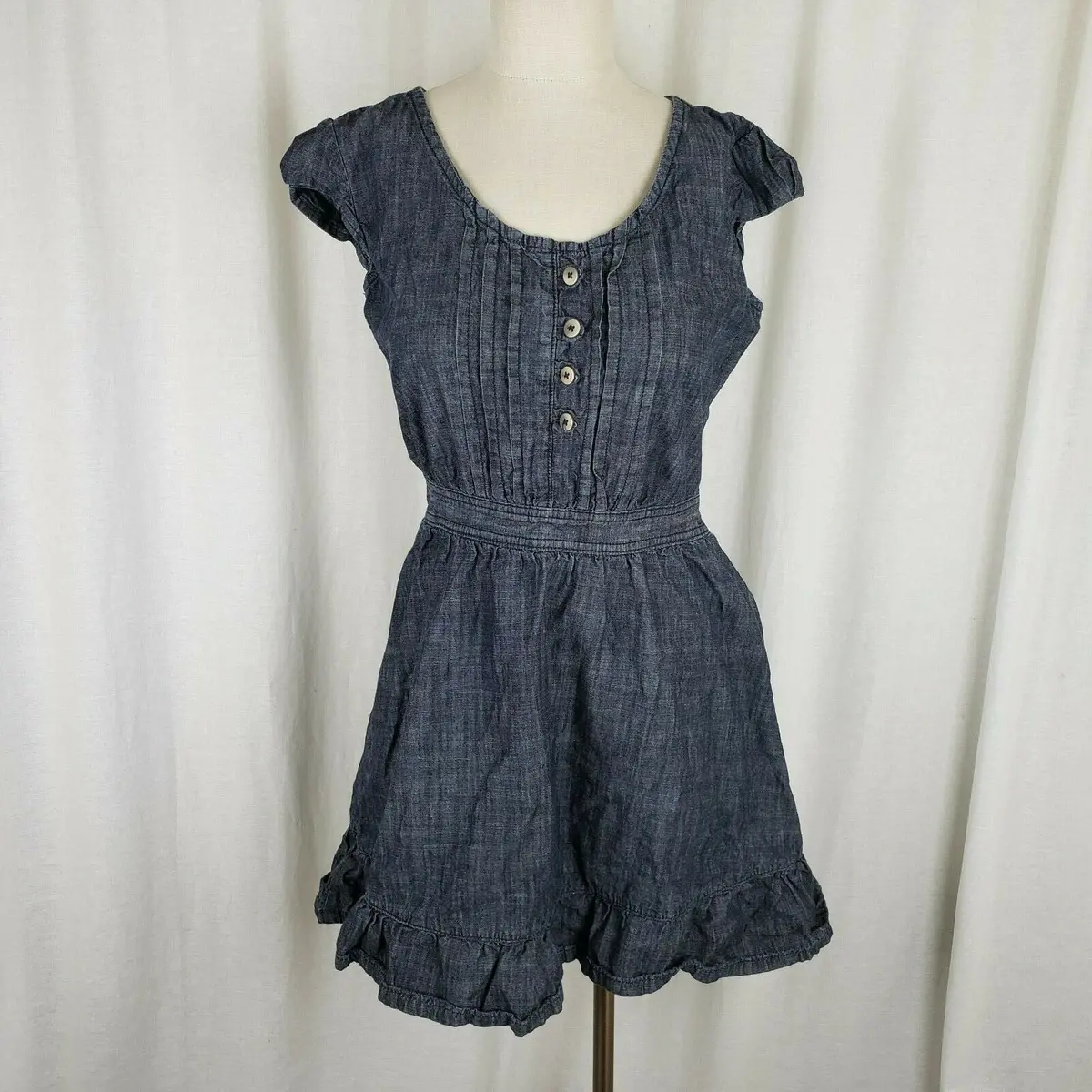 Clock House Denim Blue Jean Rockabilly Swing Fit & Flare Dress Womens Sz 40 S M 1