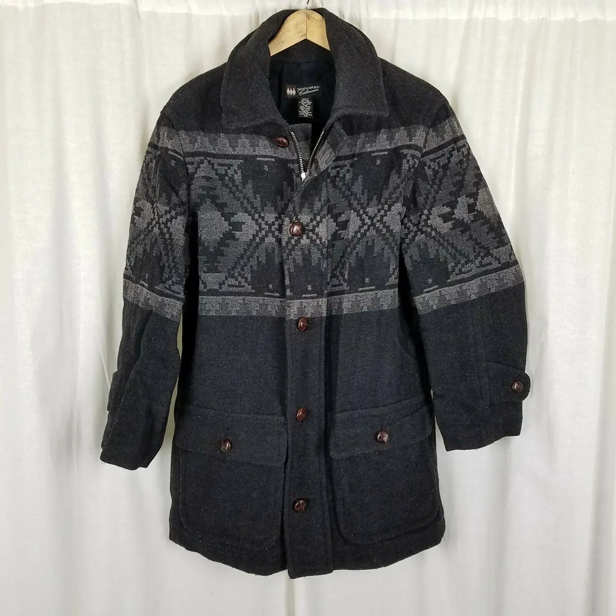 Banana Republic Cabinwear Southwestern Wool Peacoat Short Coat Mens Xs Black 1