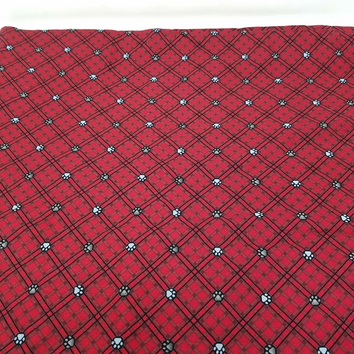Debbie Mumm Red Plaid Dog Cat Animal Paw Prints Fabric 2+ Yards Material Joann 1