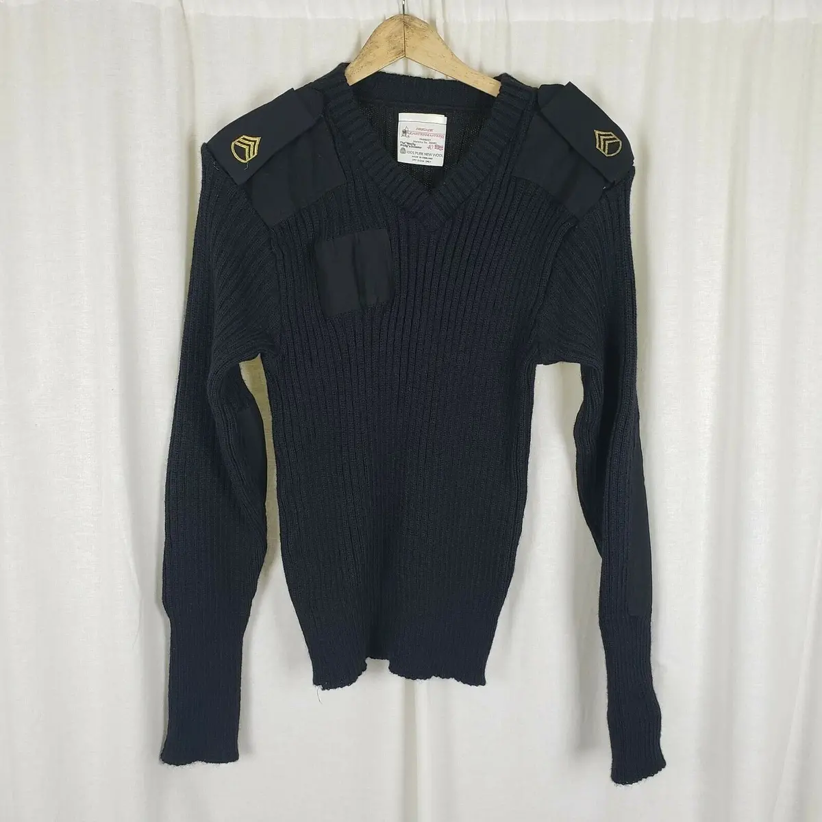 Vintage Woolly Pully Military Knit Uniform Sweater Mens 40 Staff Sergeant Patch 2