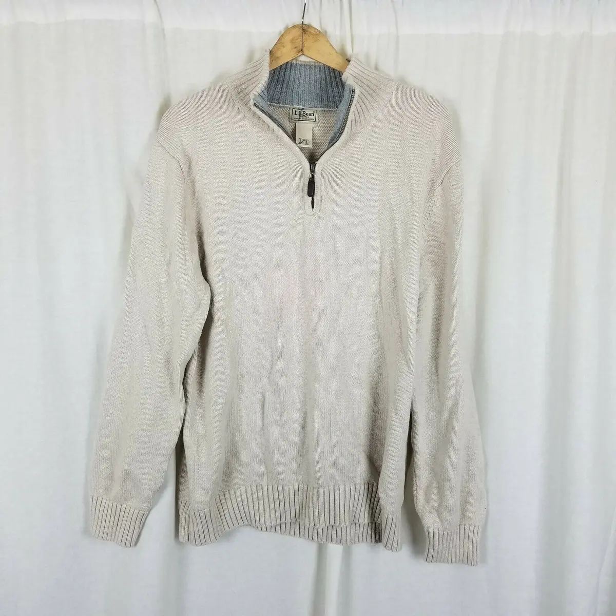 Ll Bean 1/4 Or Half Zip Contrast Color Sweater Mens L Funnel Neck Henley Classic 1