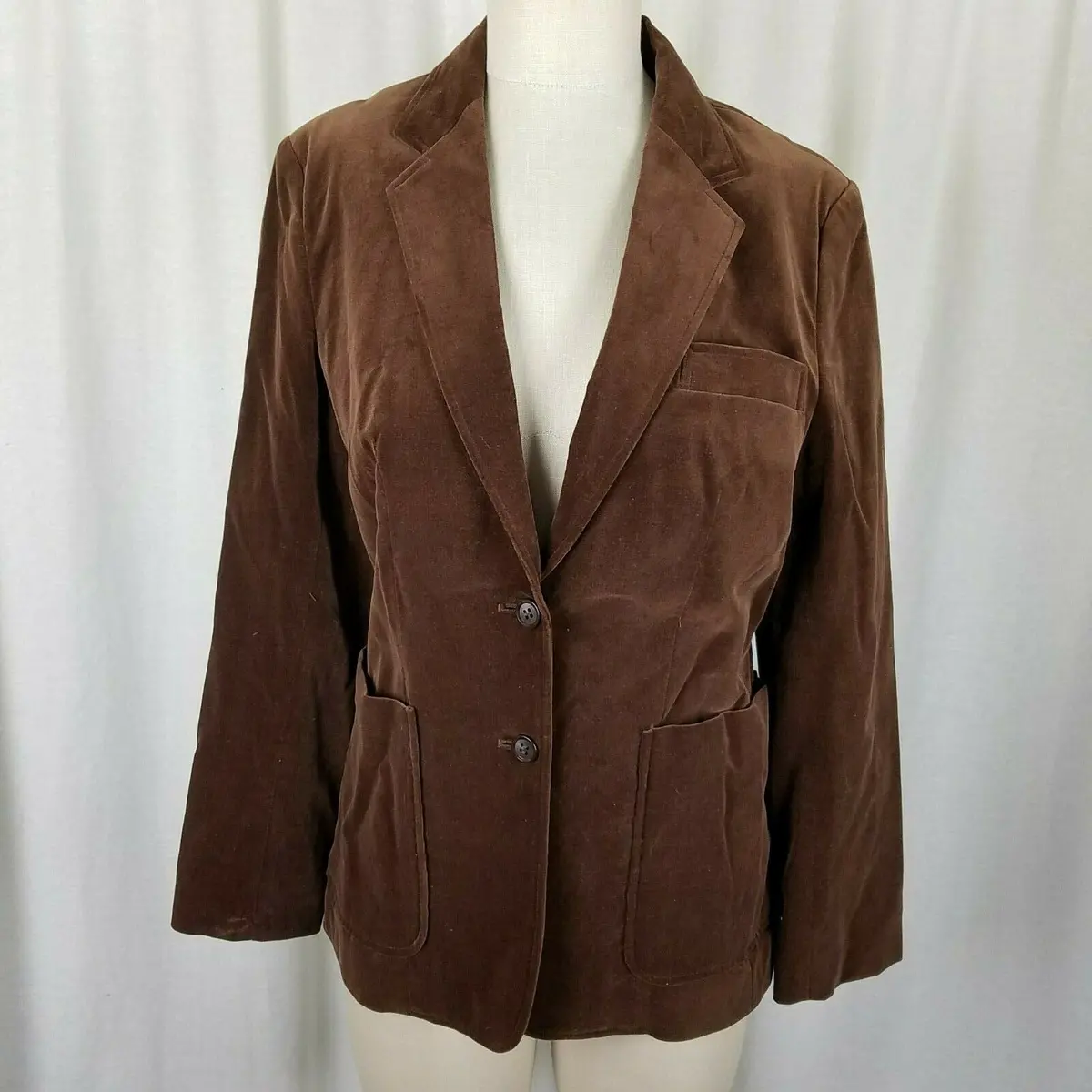 Vintage Mcm 70S F.A.I. Chocolate Brown Velvet Jacket Blazer Womens 14 Button Up 1