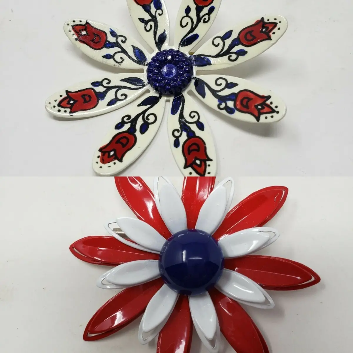 Lot 2 Vintage Antique Floral Metal Enamel Painted Danish Brooches Pins W Germany 1