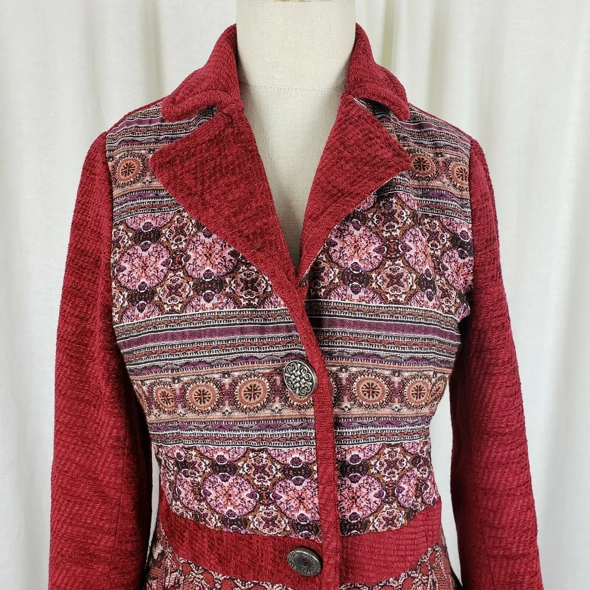 Desigual Natalie 67E29e2 Colorful Tapestry Wool Patchwork Peacoat Womens 36 Xs 2