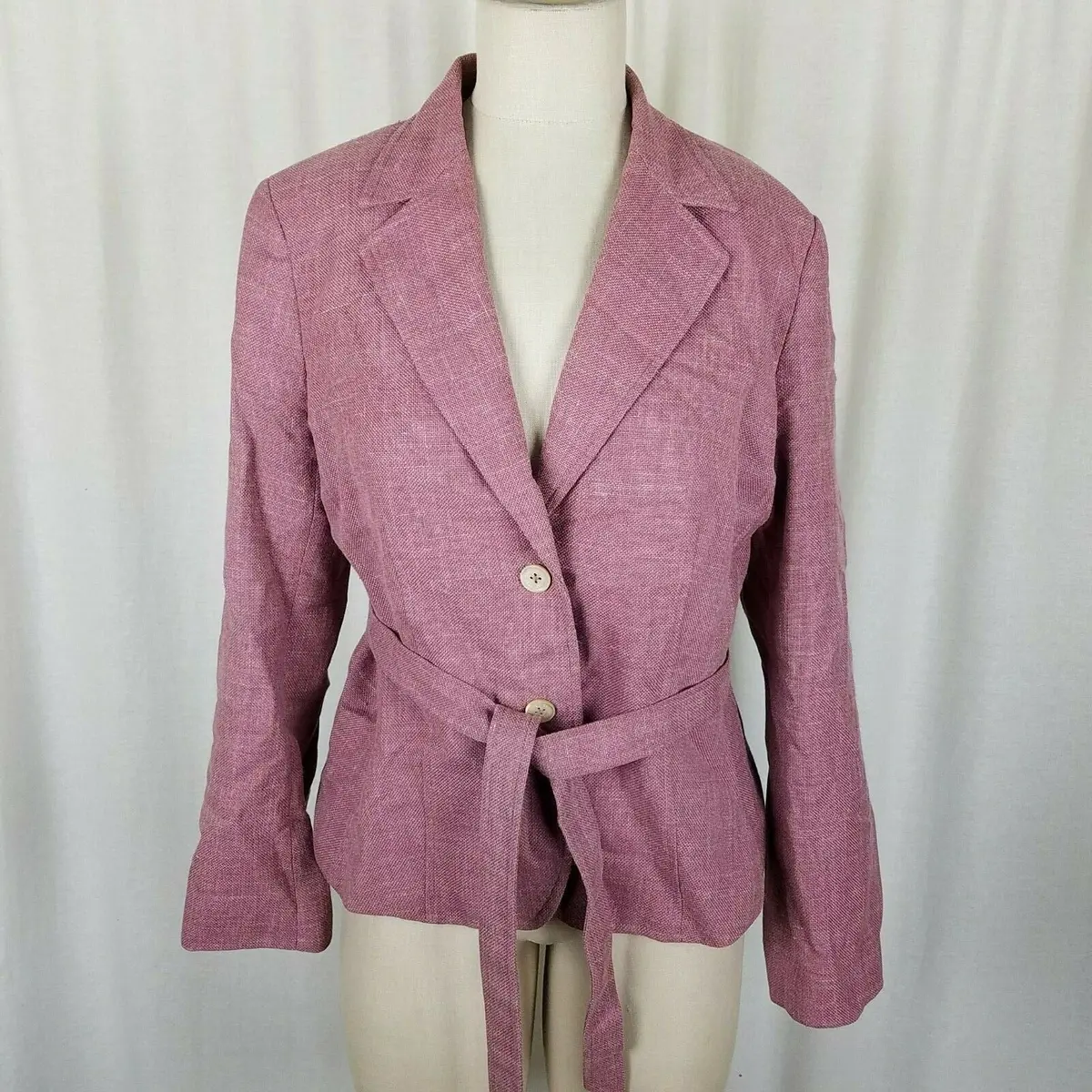 Brooks Brothers Woven In Italy Wool Linen Belted Country Jacket Blazer Womens 12 1