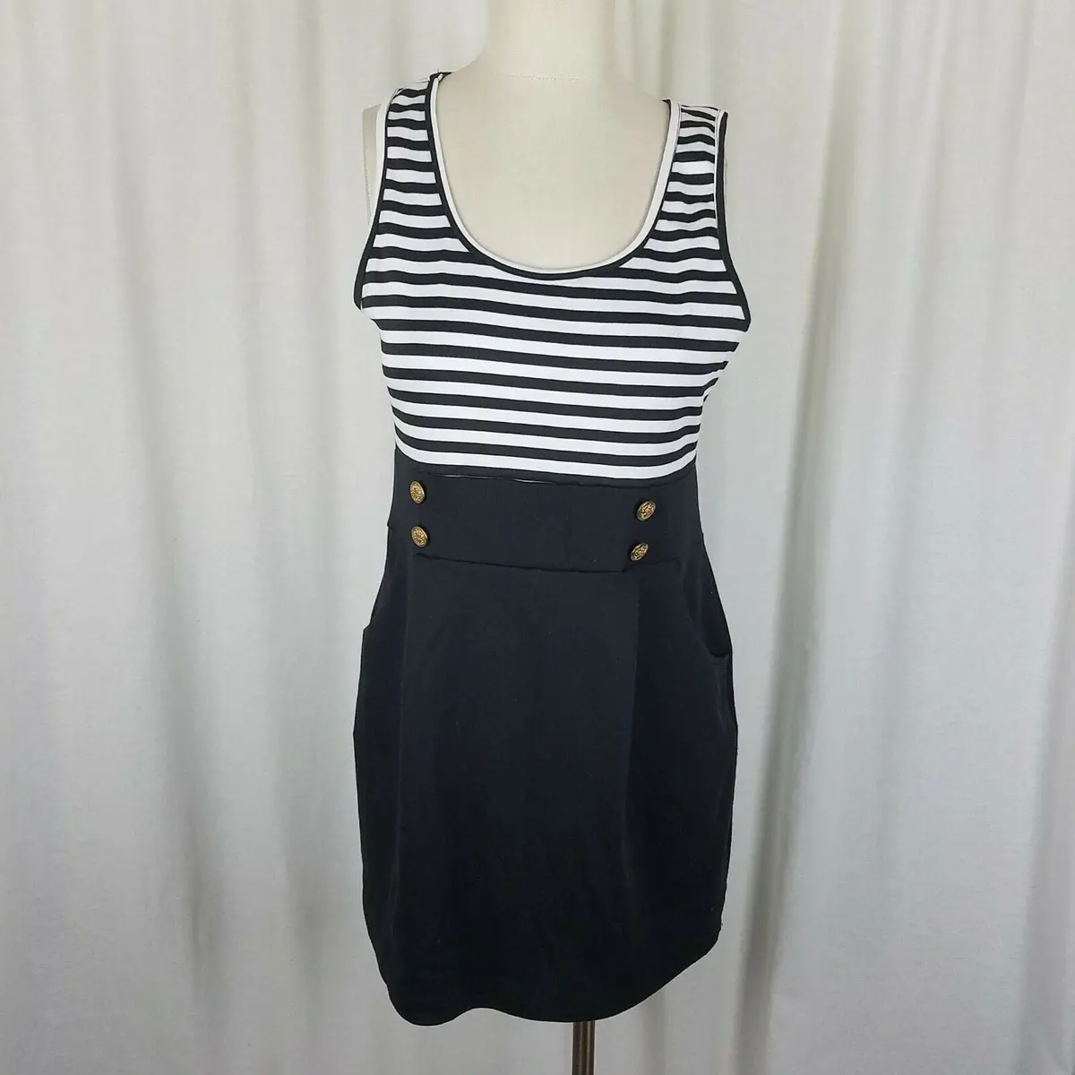 Toto Collection Black Striped Sailor Tunic Tank Dress Womens 1Xl Empire Waist 1