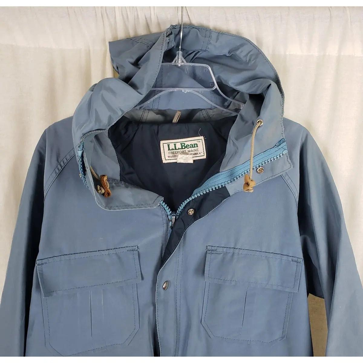 Vintage Ll Bean Baxter State Parka Slate Blue Hooded Coat Windbreaker Mens M Usa 2