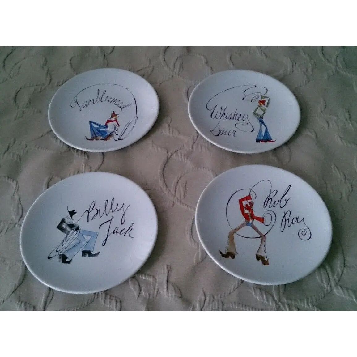 Lot 4 Pottery Barn Tie One On Cowboy Cocktail Recipe Salad Plates Potterybarn 1