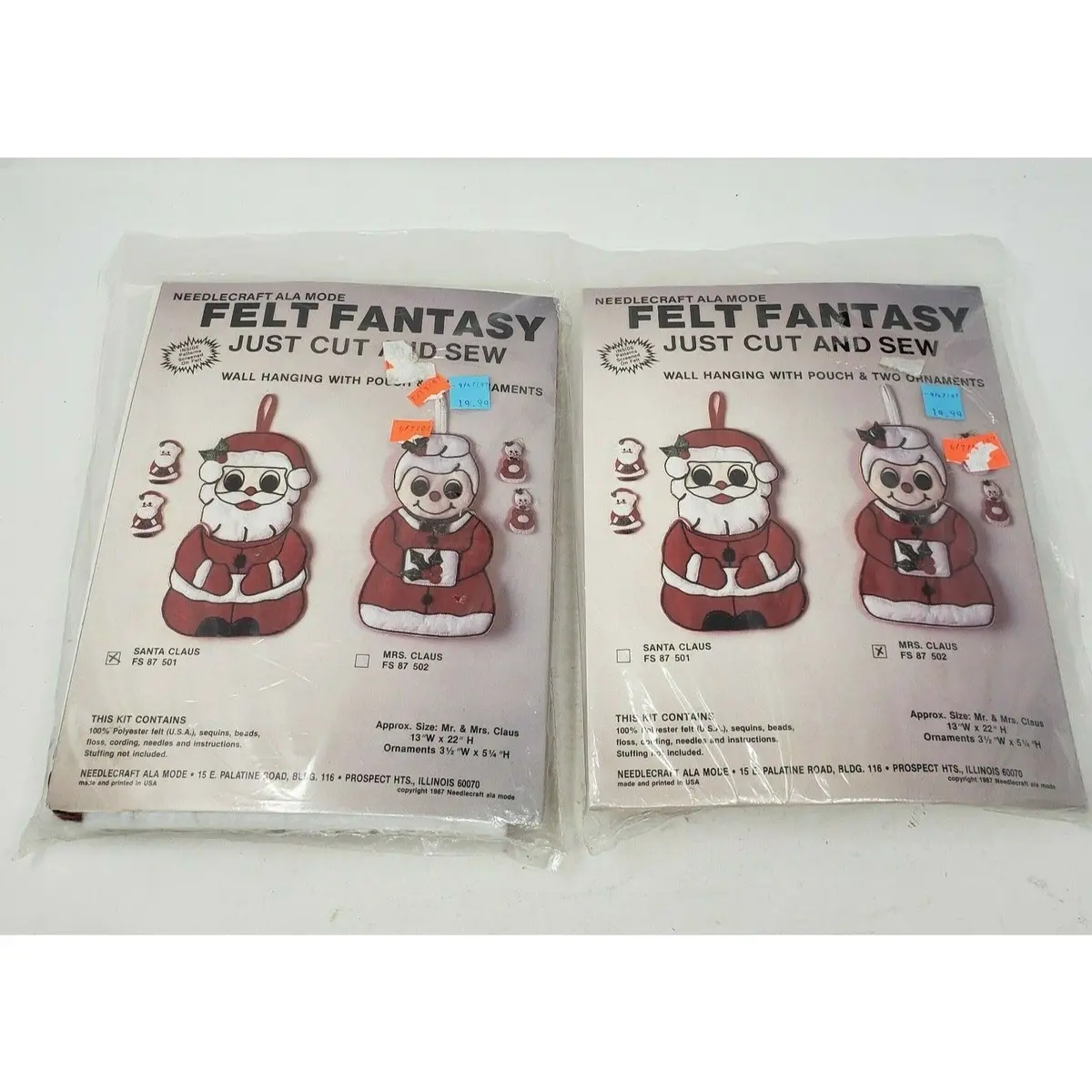 Vintage Felt Needlecraft Ala Mode Mr & Mrs Claus Wall Hanging Santa Cut & Sew 1