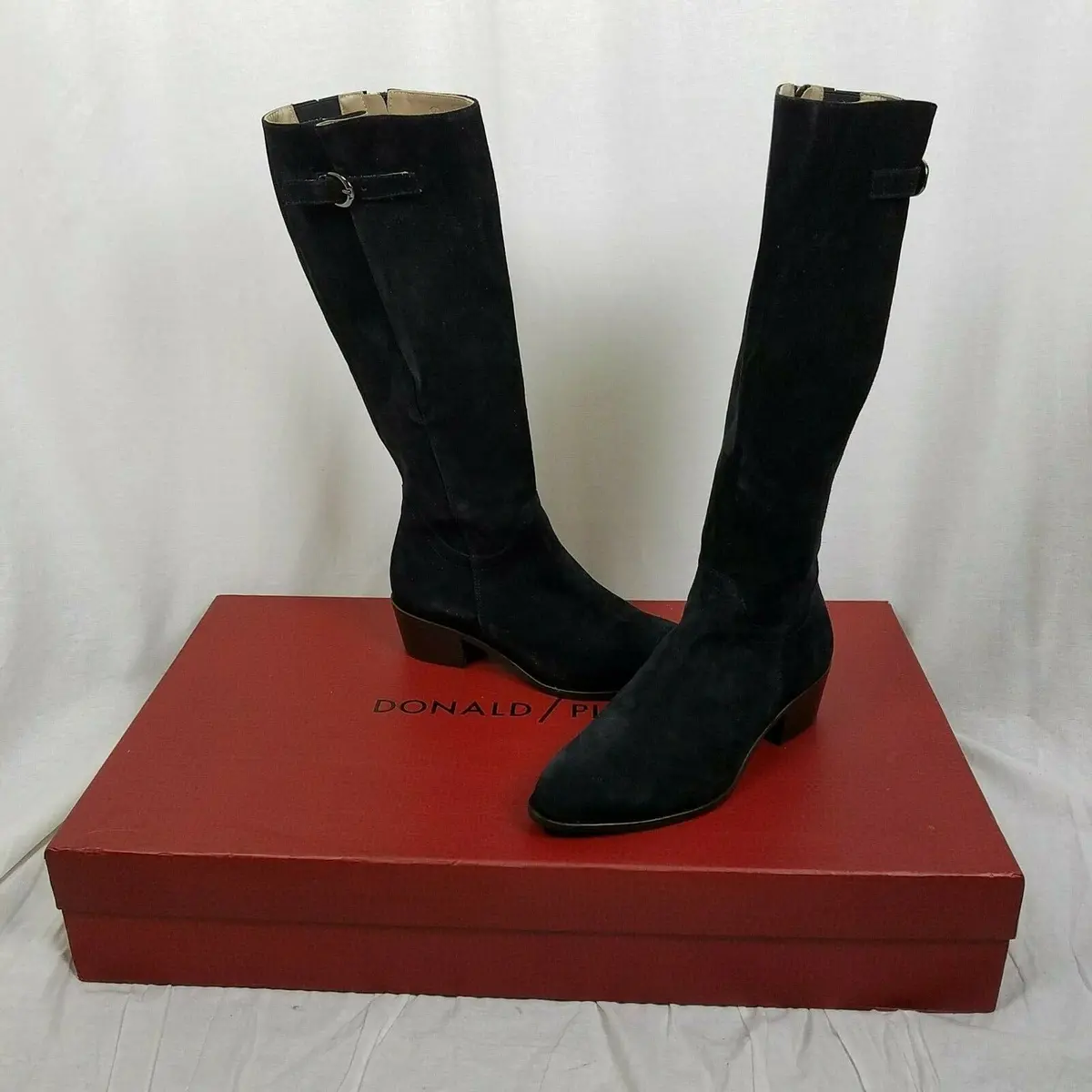Donald Pliner Tall Black Leather Suede Buckle Riding Boots Boho Hippie Womens 38 1