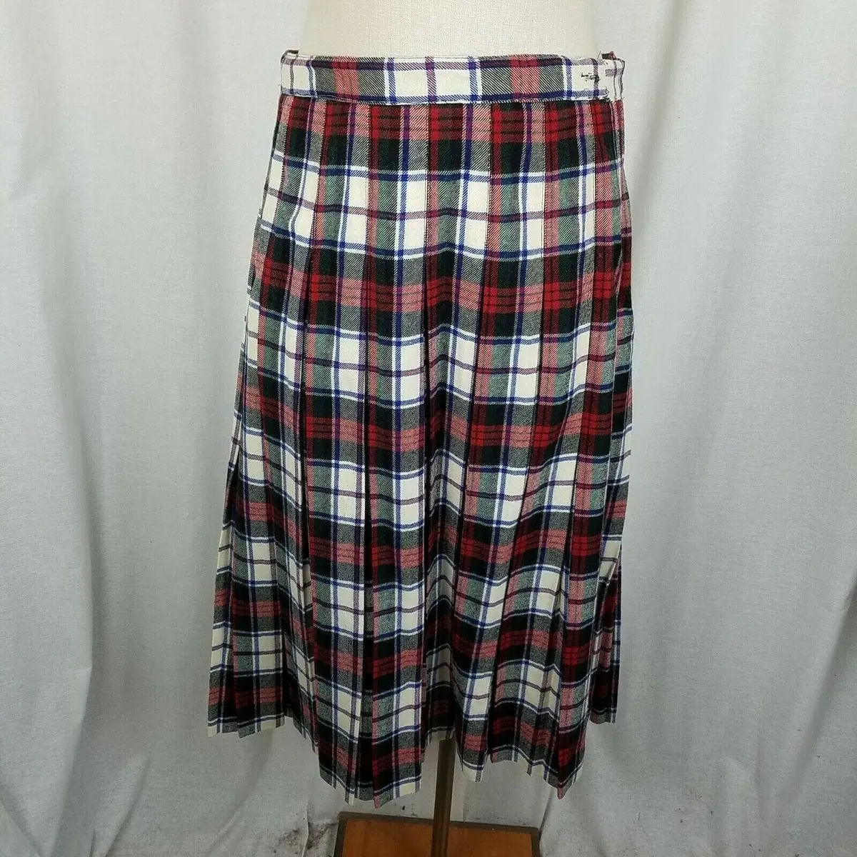 Bretton Place Wool Tartan Plaid Pleated Maxi Skirt Womens M L Vintage Red Blue 1