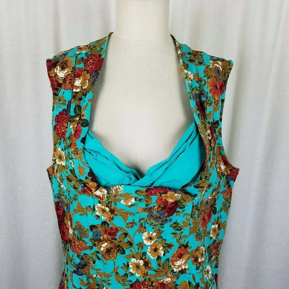 Lindy Bop Ophelia Floral Turquoise Swing Dress Womens 5Xl Retro Pin-Up A-Line 2