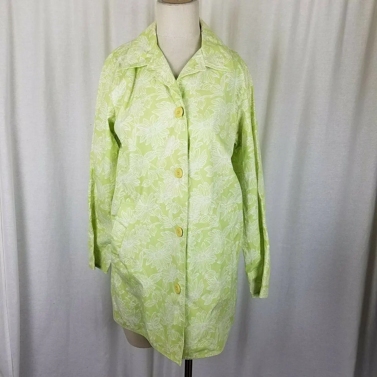 Ll Bean Floral All Weather Cotton Barn Trench Coat Womens S Lime Green Oapx8 1