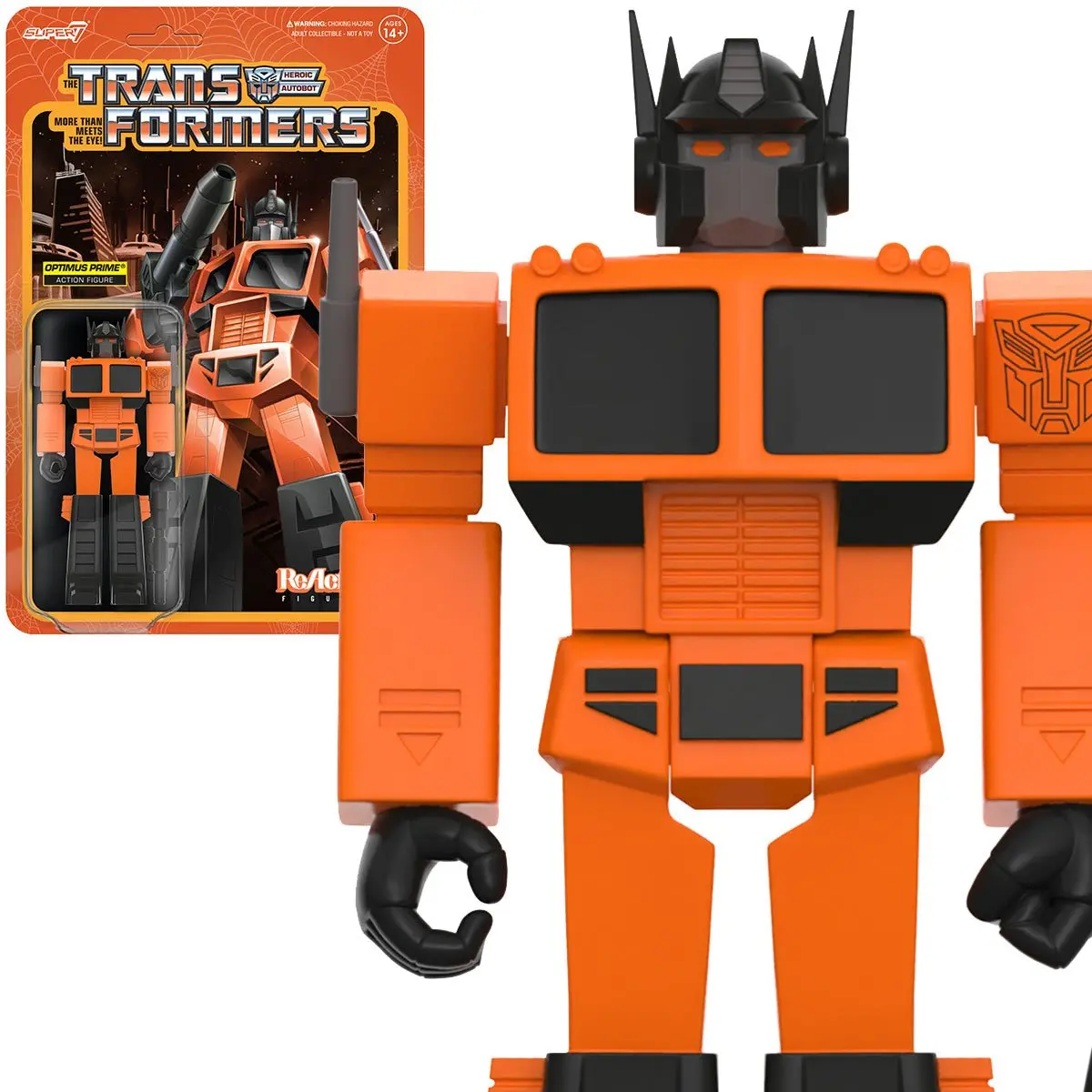 Super7 Reaction - Transformers: Optimus Prime (Halloween Colors: Orange & Black) Action Figure 83471 Low Stock 1