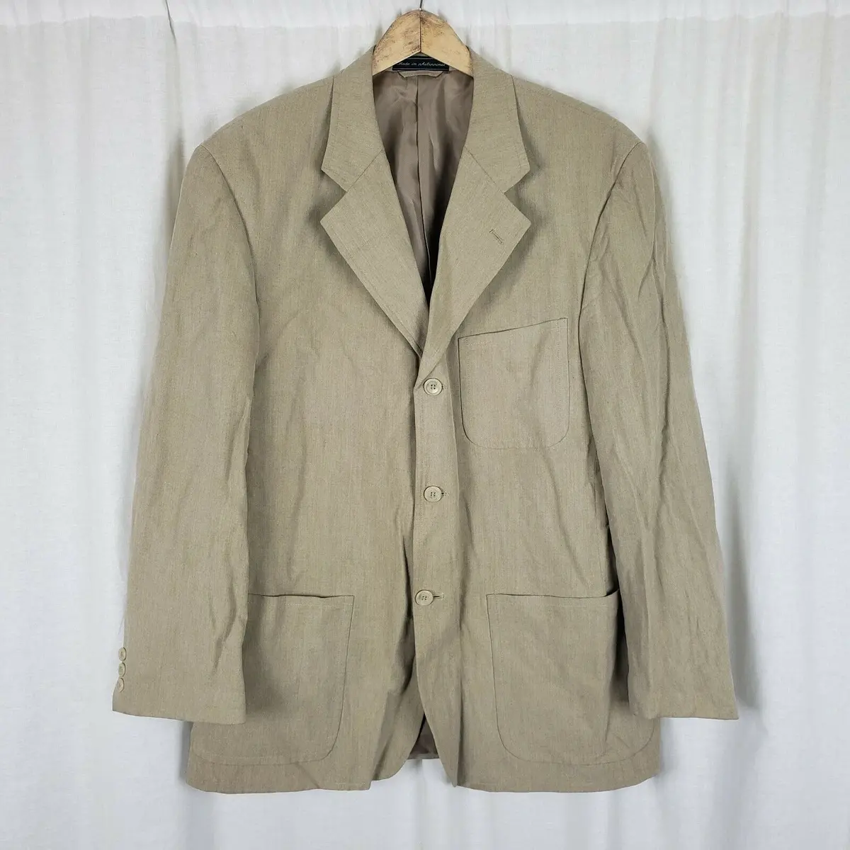 Jeffrey Banks Worsted Wool Sport Coat Jacket Blazer Mens 42R Tan Khaki Summer 1