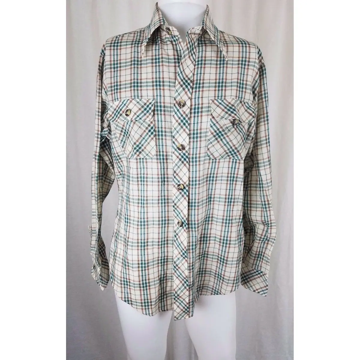 Vintage Sears Kings Road Ls Shirt Plaid Rockabilly Western Permaprest Mens L 70S 1