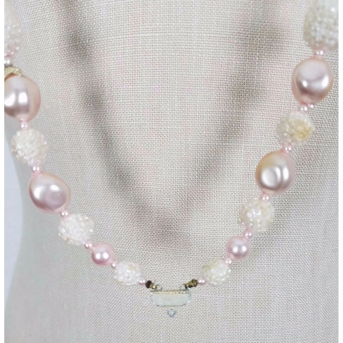 Strand Large Crochet Pink Beads Faux Pearl Beaded Necklace Vintage Contemporary 2