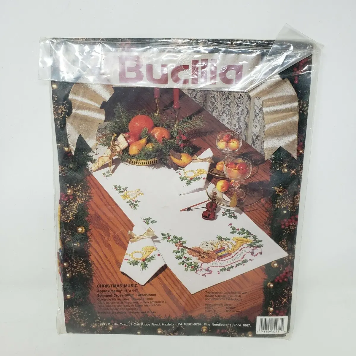 Christmas Music Table Runner Stamped Cross Stitch Kit Bucilla 14X44 Instruments 1