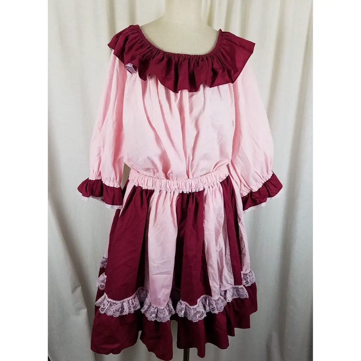 Vintage Handmade Square Dance Dress 2 Pc Skirt Blouse Top Set Outfit Womens Xl 1