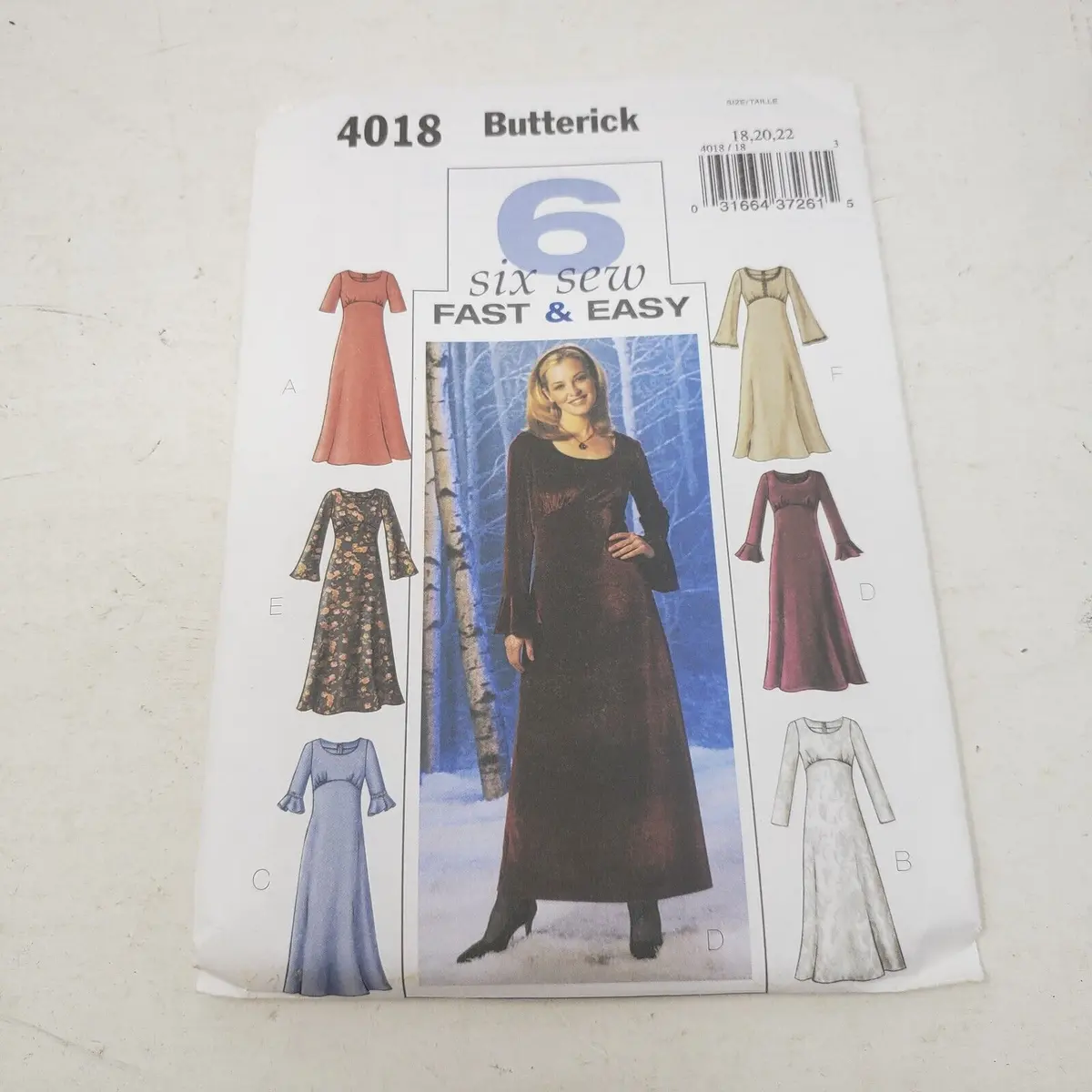 Butterick Sewing Pattern 4018 Dress Empire Bell Sleeves Uncut Womens Sz 18 20 22 1