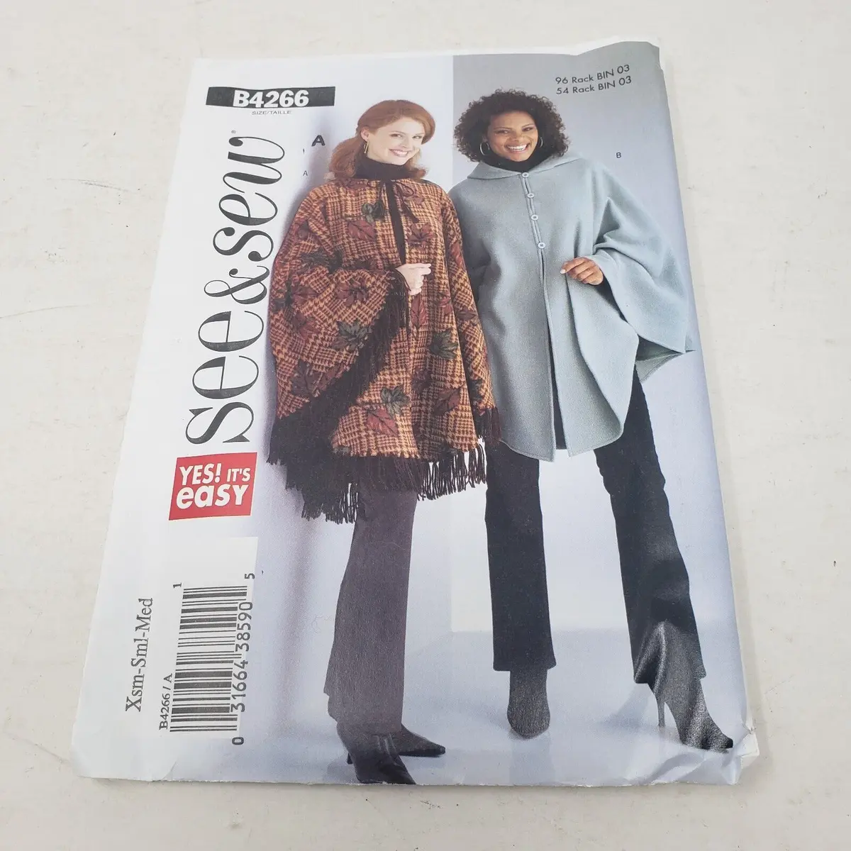 Butterick See & Sew Sewing Pattern B4266 Women Sizes Xs-S-M Poncho Jacket Cape 1
