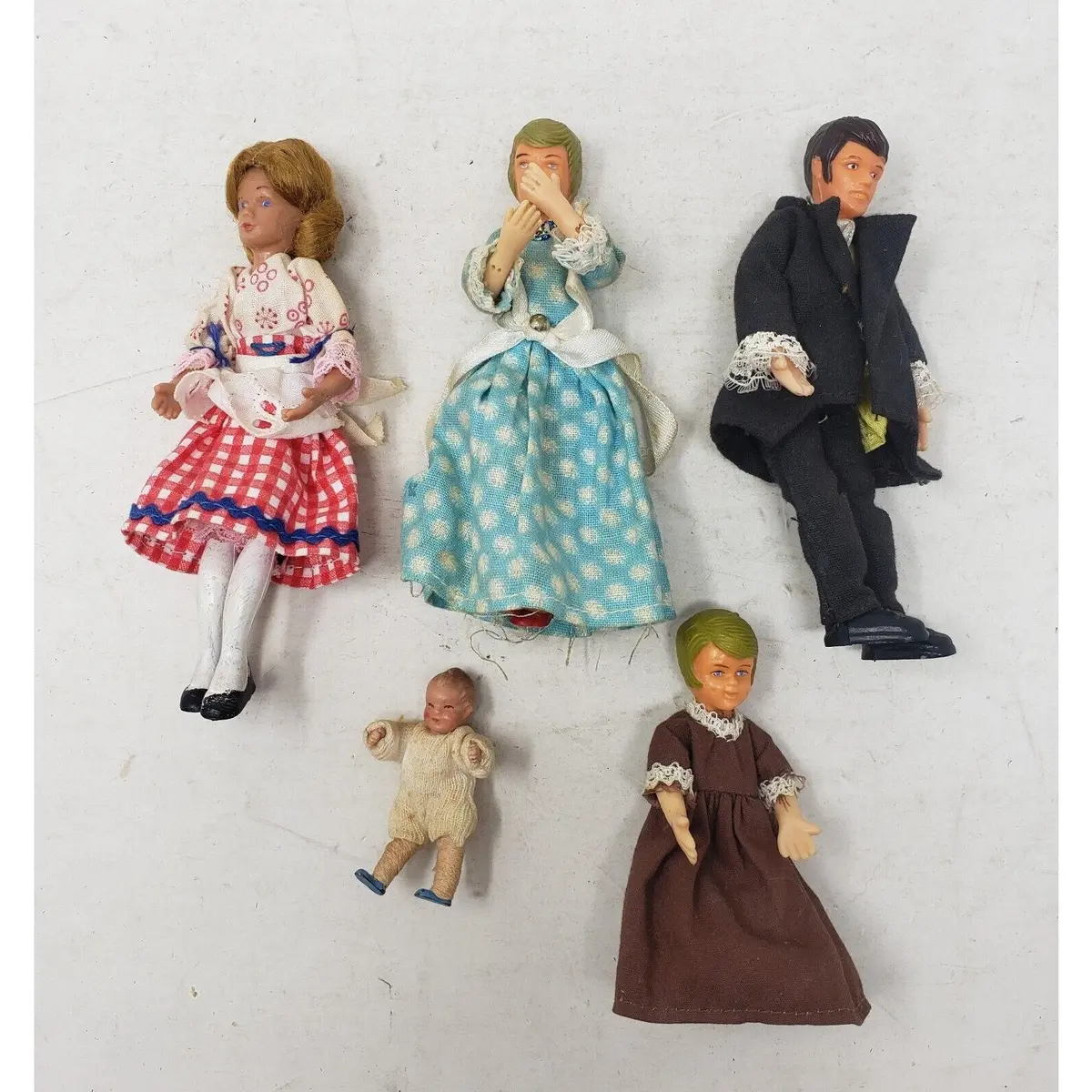 Vintage Mc Shackman Colonial Dollhouse Dolls Family Miniatures Set 5 Baby Kids 1